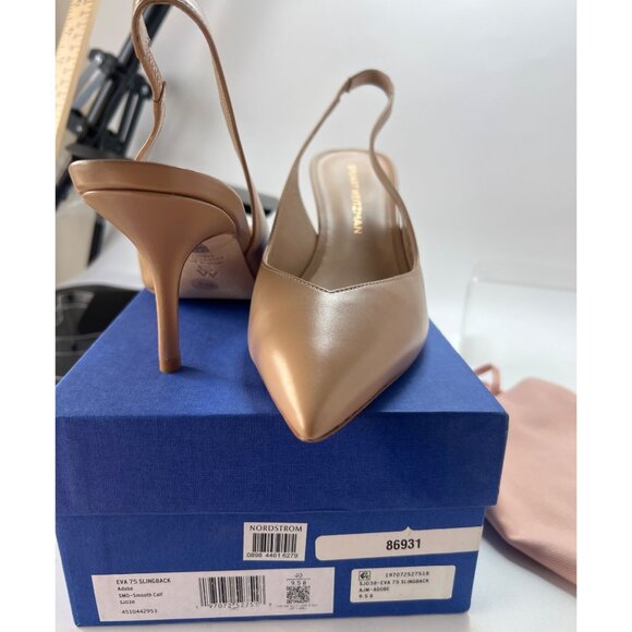 Stuart Weitzman Eva Slingback Pointy Toe Pumps Beige Leather Women Size 40 US9.5 - Picture 10 of 12